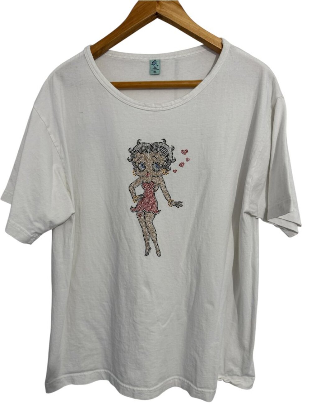 Bzy Beauty Betty Boop White Rhinestone Cotton Graphic T-Shirt XL